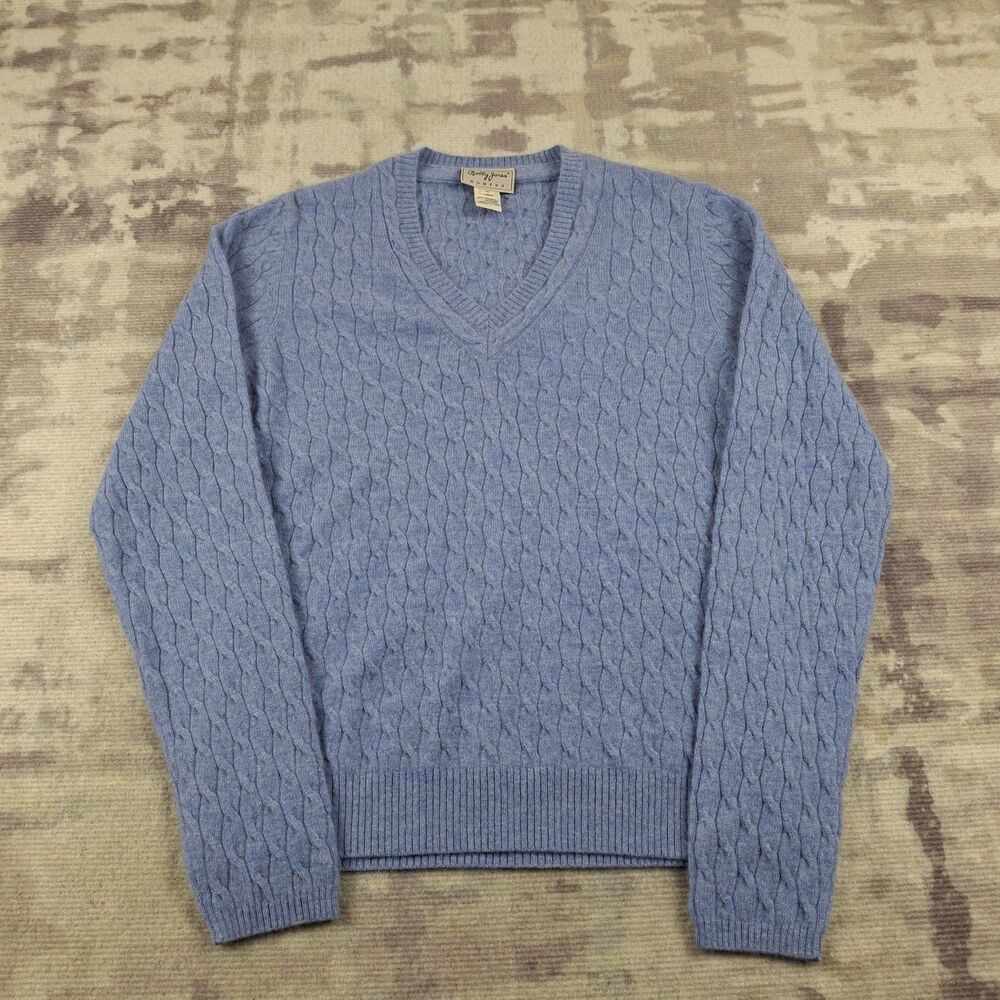 Bobby Jones Cashmere Sweater Womens Medium Blue Cable Knit Pullover Crewneck M